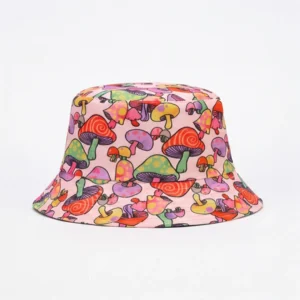 Chapéu Pink Myco Cogumelos Psicodélicos Bucket Hat Rosa