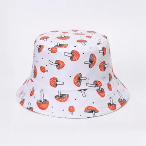 Chapéu Branco Cogumelos Vermelhos Bucket Hat Amanita Core