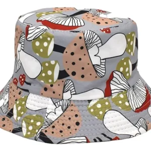 Chapéu Mãe Terra Bucket Hat Cogumelos Cinza