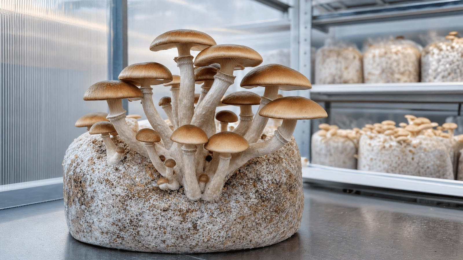 Capa: cultivo de pioppino em bloco de serragem suplementada