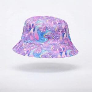 Chapéu Violet Mush Bucket Hat Cogumelos Psicodélicos 2 Em 1 Violeta Único Cogumelos