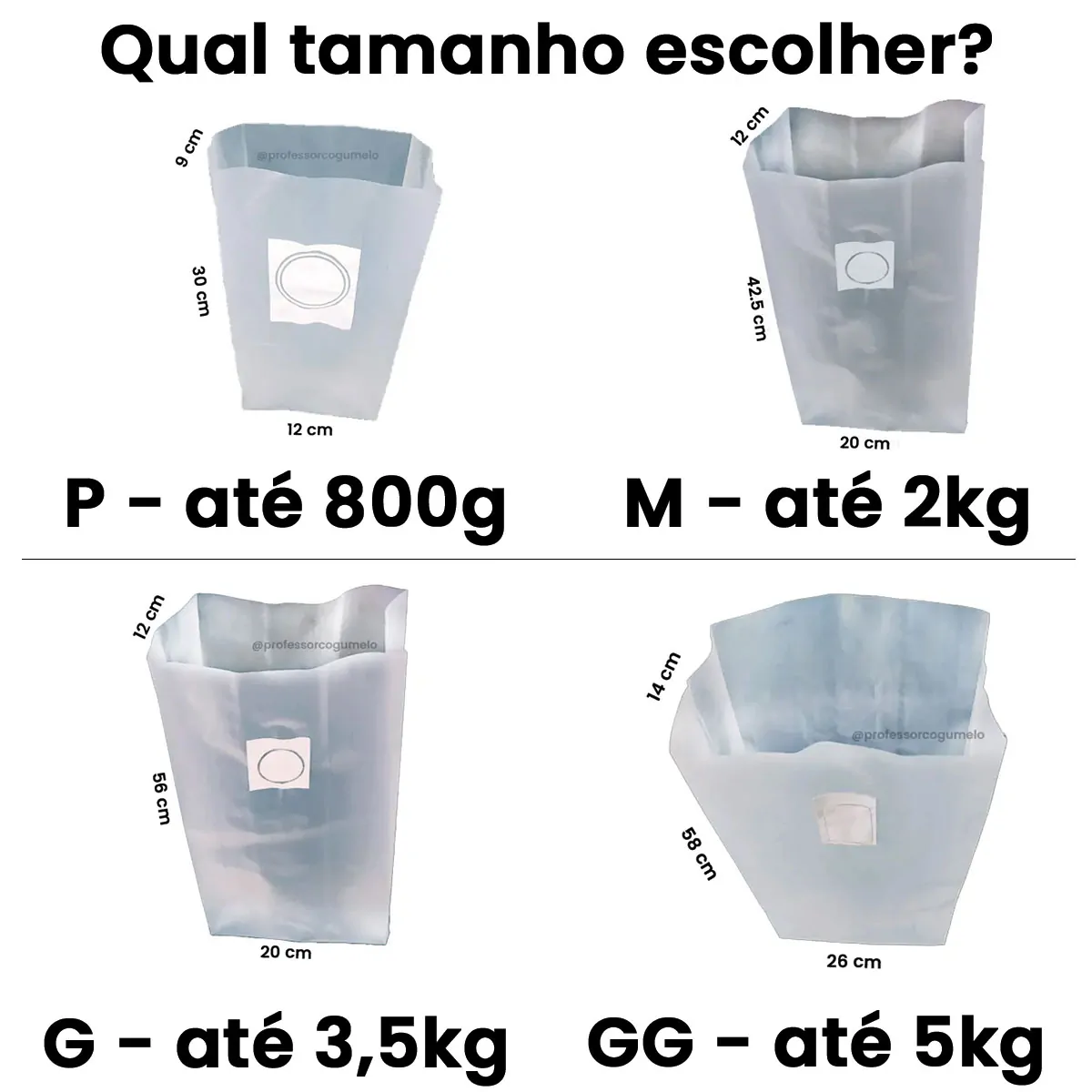 qual tamanho de saco de cogumelos cultivo escolher?
