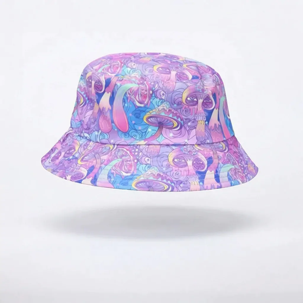 Chapéu Violet Mush Bucket Hat Cogumelos Psicodélicos 2 Em 1 Violeta Único Cogumelos