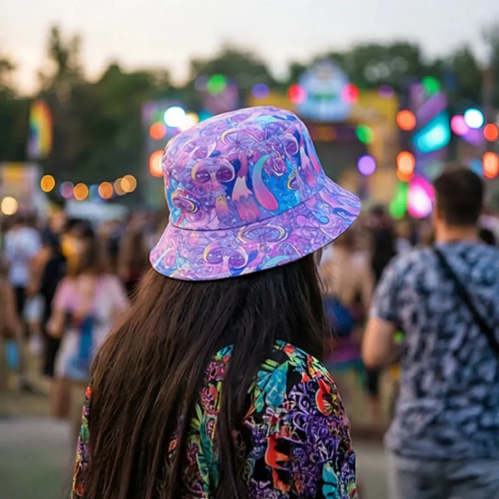 Chapéu Violet Mush Bucket Hat Cogumelos Psicodélicos 2 Em 1 Violeta Único Cogumelos - Imagem 4
