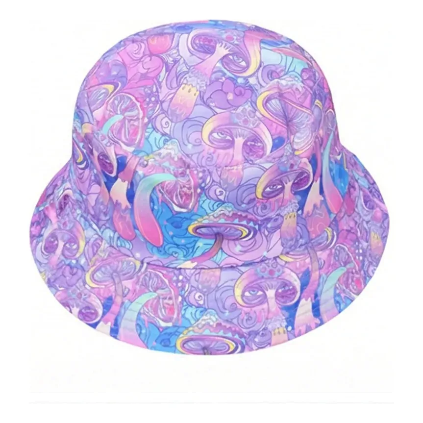 Chapéu Violet Mush Bucket Hat Cogumelos Psicodélicos 2 Em 1 Violeta Único Cogumelos - Imagem 2