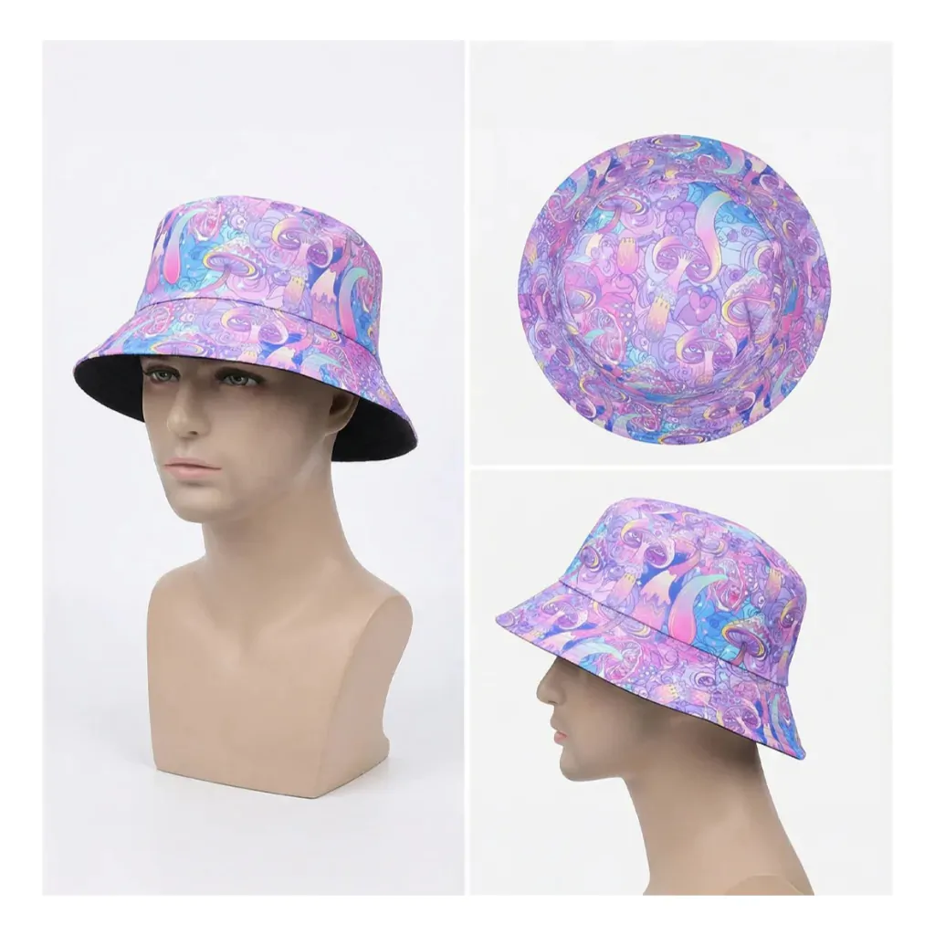 Chapéu Violet Mush Bucket Hat Cogumelos Psicodélicos 2 Em 1 Violeta Único Cogumelos - Imagem 3